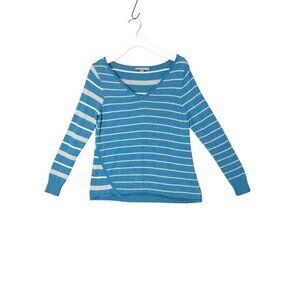 SMARTWOOL Women Sweater SZ S Split Stripe Glacial Blue Heather Base Layer Merino